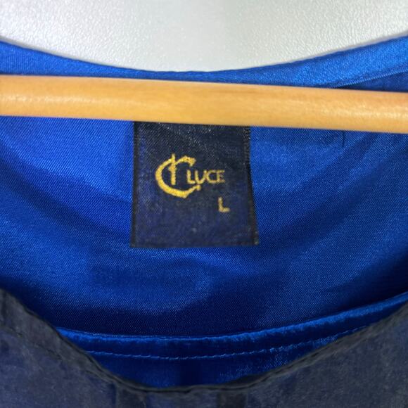 Vintage 90s Luce Silk Chiffon Overlay Sheath Dress Size Large Blue Career Goth - Picture 13 of 15